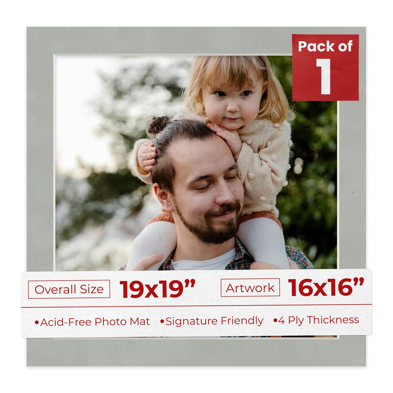 Light Grey Suede Mat Board for 19x19 Frames - Fits 16x16 Photos